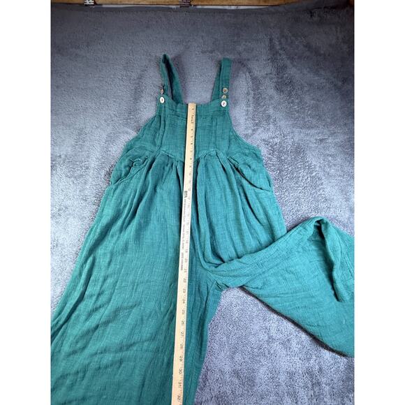 Free People Sugar Magnolia Green Overall Super Wide Leg Crop Jumpsuit L Knit Cot - Picture 7 of 11